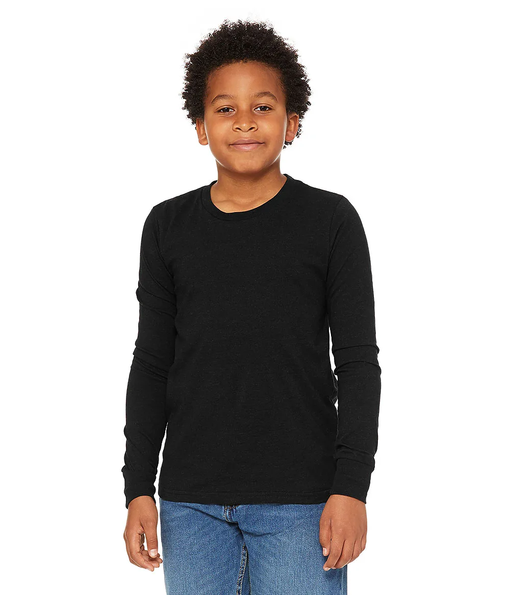 Youth Long Sleeve CVC Tee in Black Heather